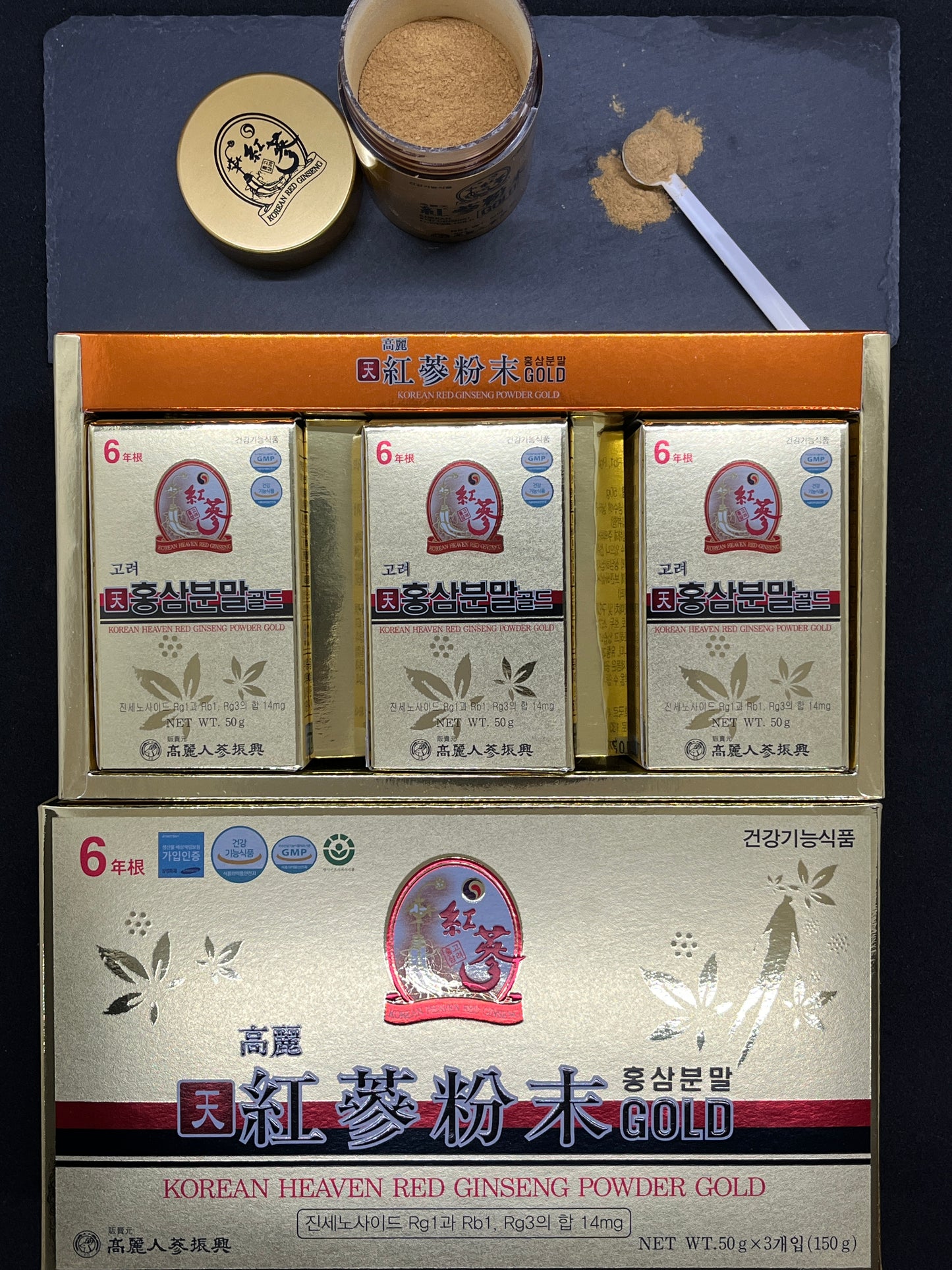 6YEARS Korean Heaven RED Ginseng Powder Gold - Ginseng Saponin GINSENOSIDE Natural Super Food Pure Powder 100% 150g (50g x 3)