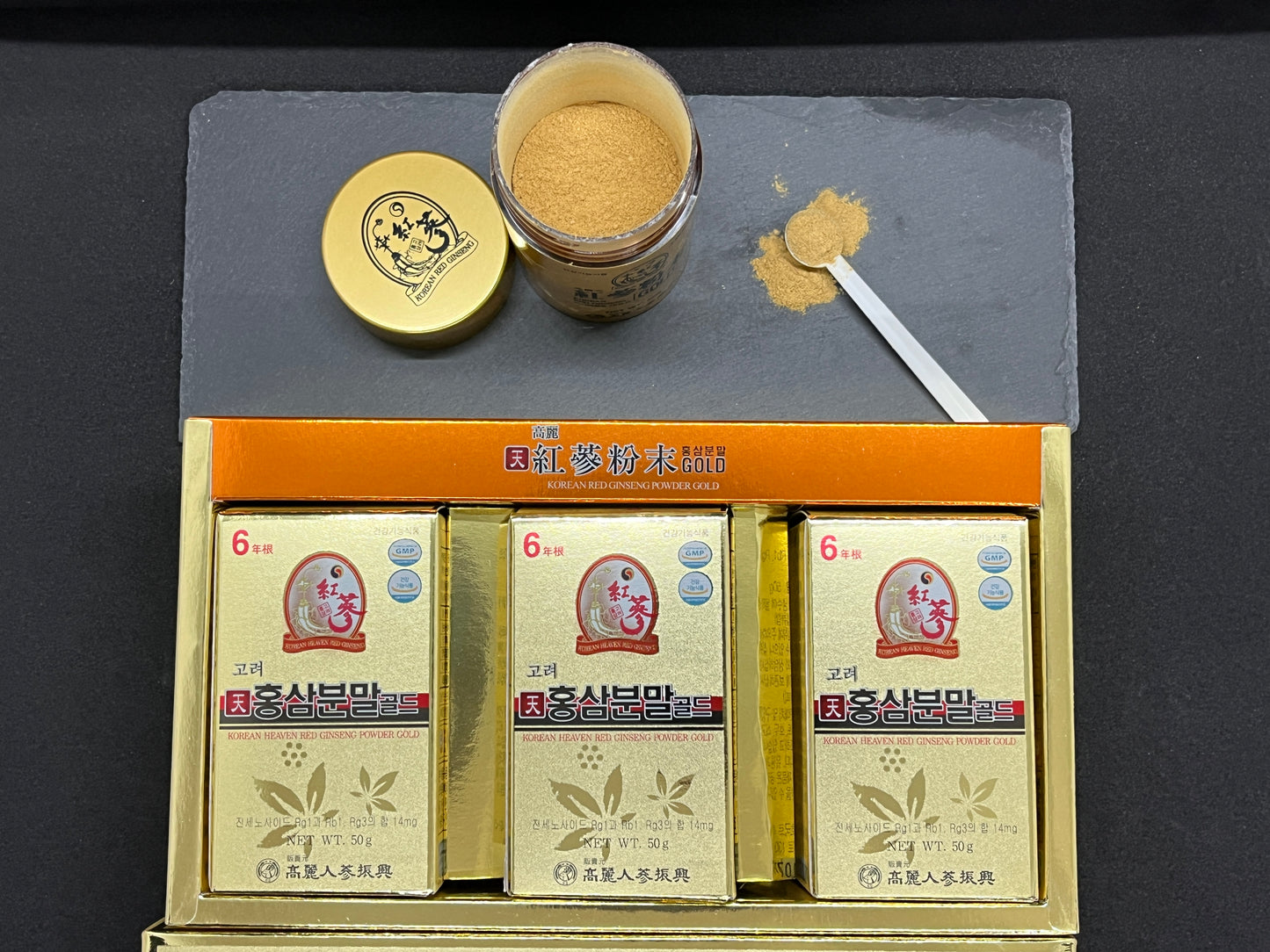 6YEARS Korean Heaven RED Ginseng Powder Gold - Ginseng Saponin GINSENOSIDE Natural Super Food Pure Powder 100% 150g (50g x 3)