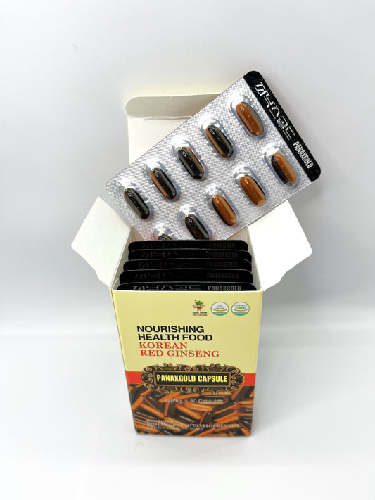 6YEARS KOREAN RED GINSENG PANAX GOLD CAPSULE - SAPONIN GINSENOSIDE NATURAL SUPER FOOD 620mg x 60 Capsules