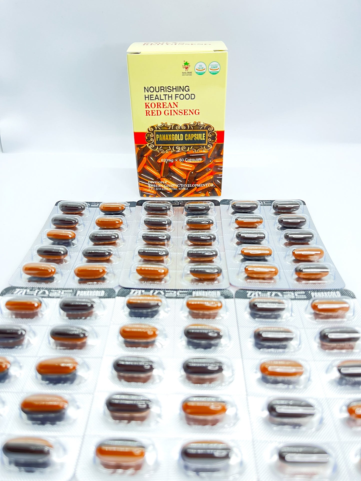 6YEARS KOREAN RED GINSENG PANAX GOLD CAPSULE - SAPONIN GINSENOSIDE NATURAL SUPER FOOD 620mg x 60 Capsules